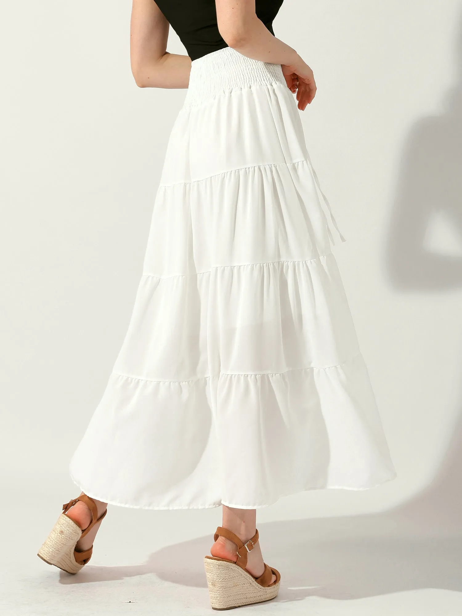 Smocked Elastic Waist Tiered A-Line Maxi Skirt sold by Allegra K product image thumbnail 3