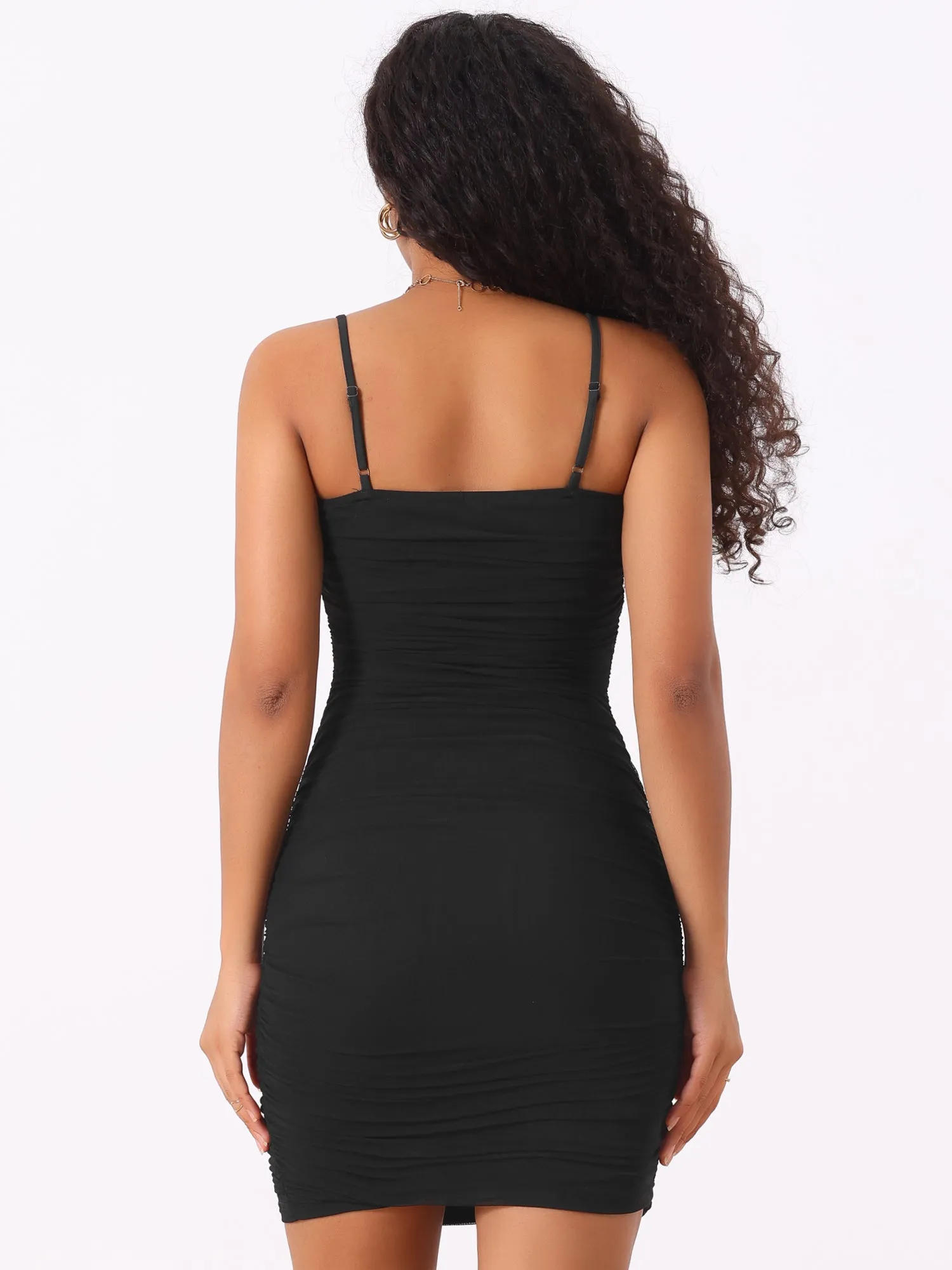 Spaghetti Strap Solid Sleeveless Ruched Bodycon Mini Dress sold by Allegra K product image thumbnail 3