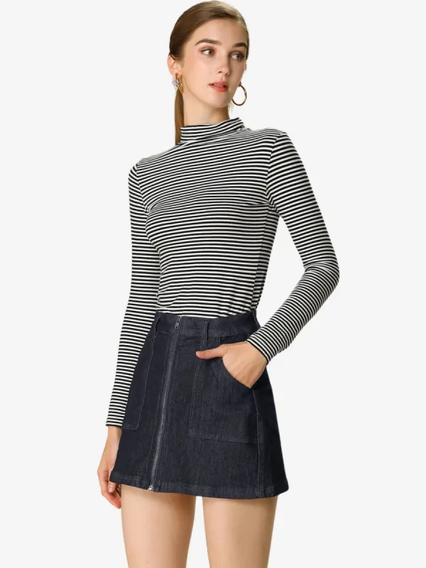 Jean Zipper Front High Waist Pocket Mini Denim Skirt sold by Allegra K