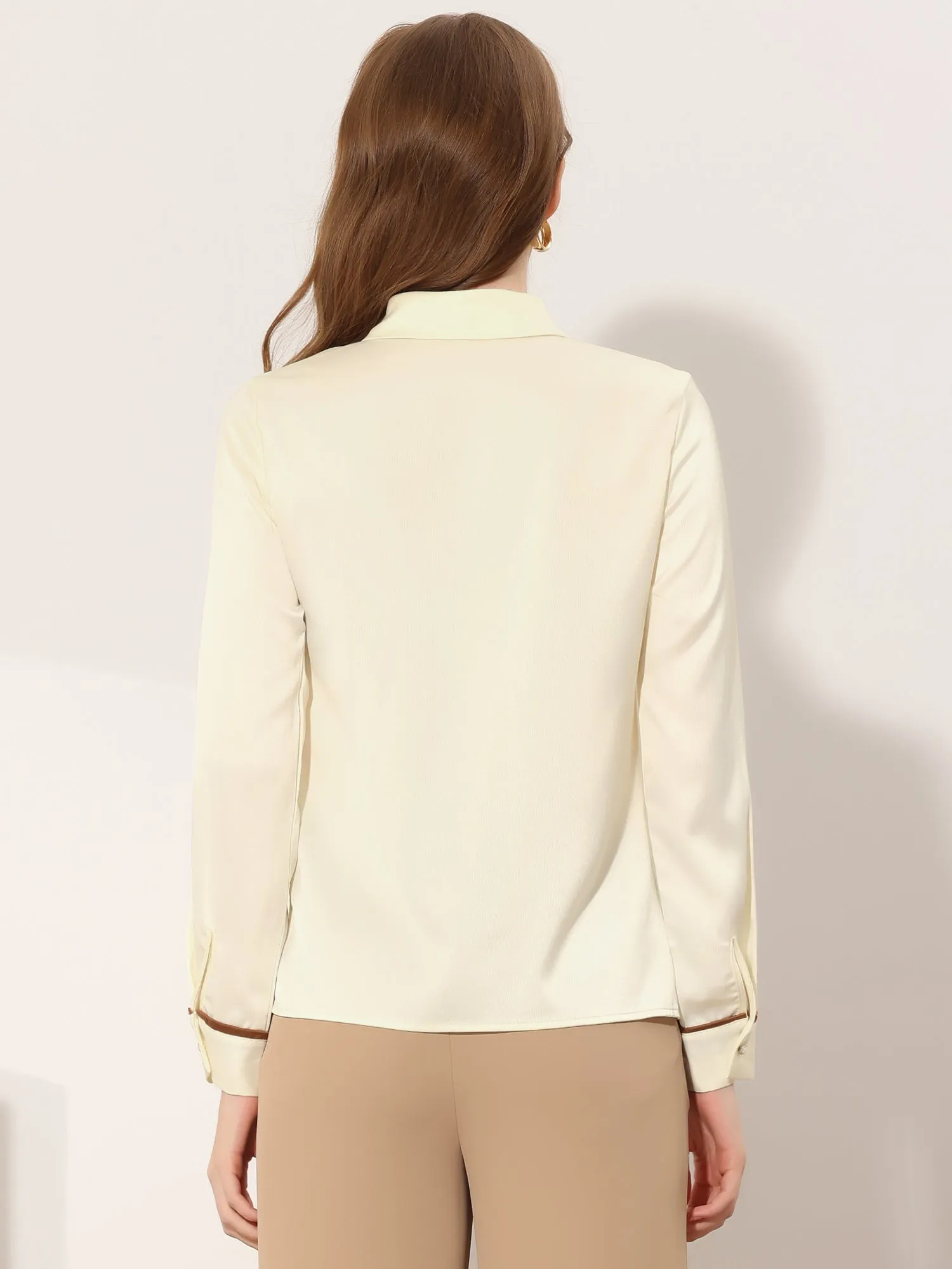 Work Office Long Sleeve Contrast Trim Button Up Satin Blouse Shirt sold by Allegra K product image thumbnail 2