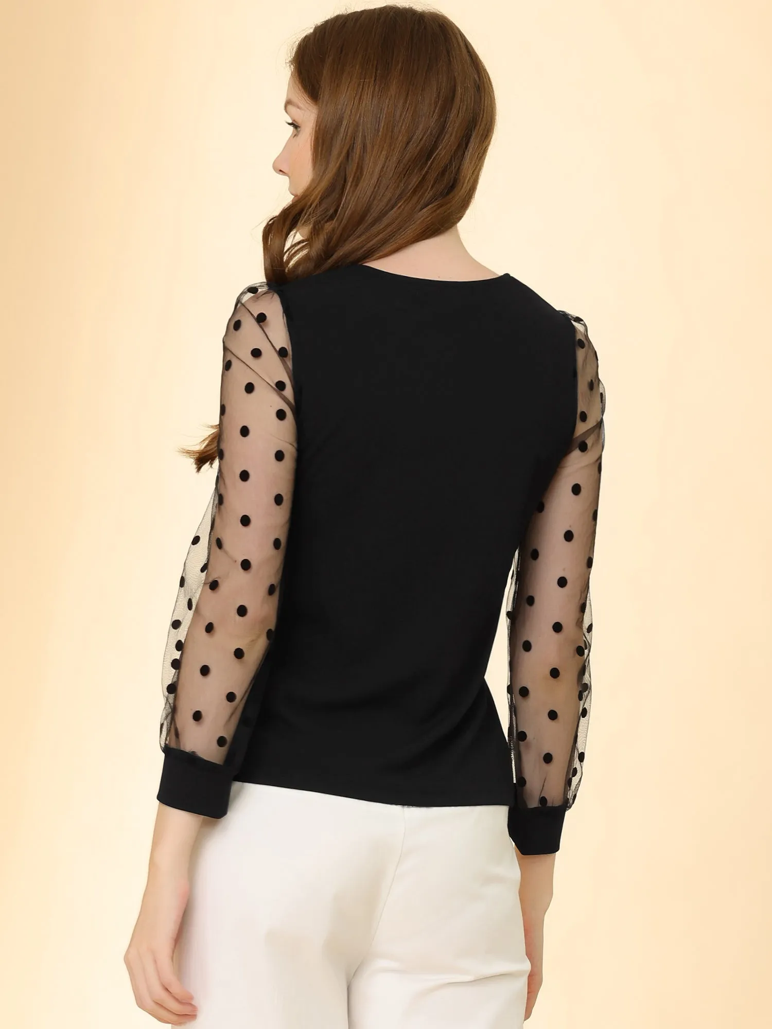 V-Neck Criss Cross Blouse Sheer Mesh Long Sleeve Top sold by Allegra K product image thumbnail 5