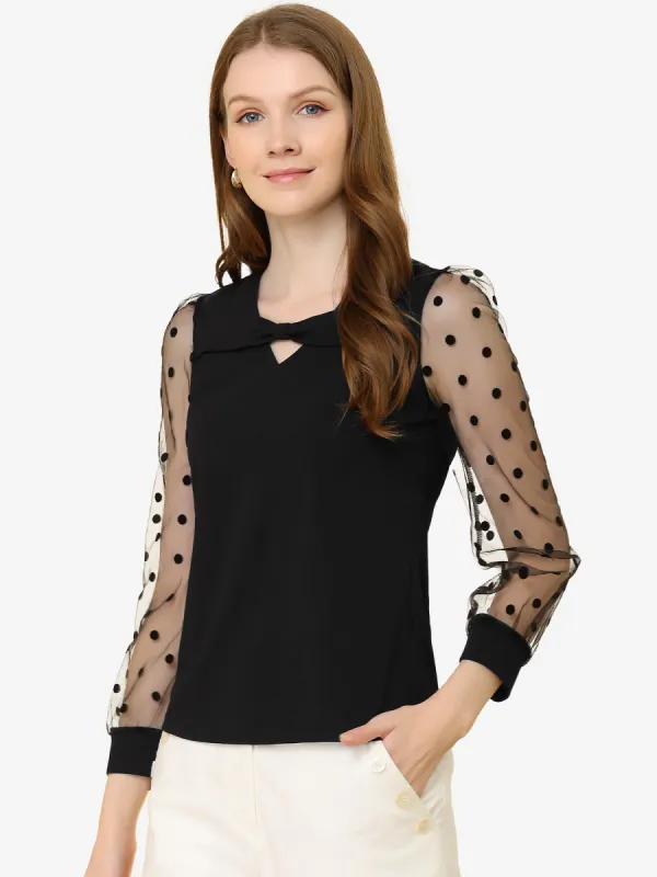 V-Neck Criss Cross Blouse Sheer Mesh Long Sleeve Top sold by Allegra K