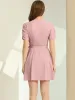 Tie Waist V Neck Ruched Sleeve Pleated Flowy Mini Dress sold by Allegra K