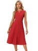 Sleeveless Dress Casual V Neck Button Pleated Midi Dress sold by Allegra K