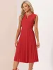 Sleeveless Dress Casual V Neck Button Pleated Midi Dress sold by Allegra K