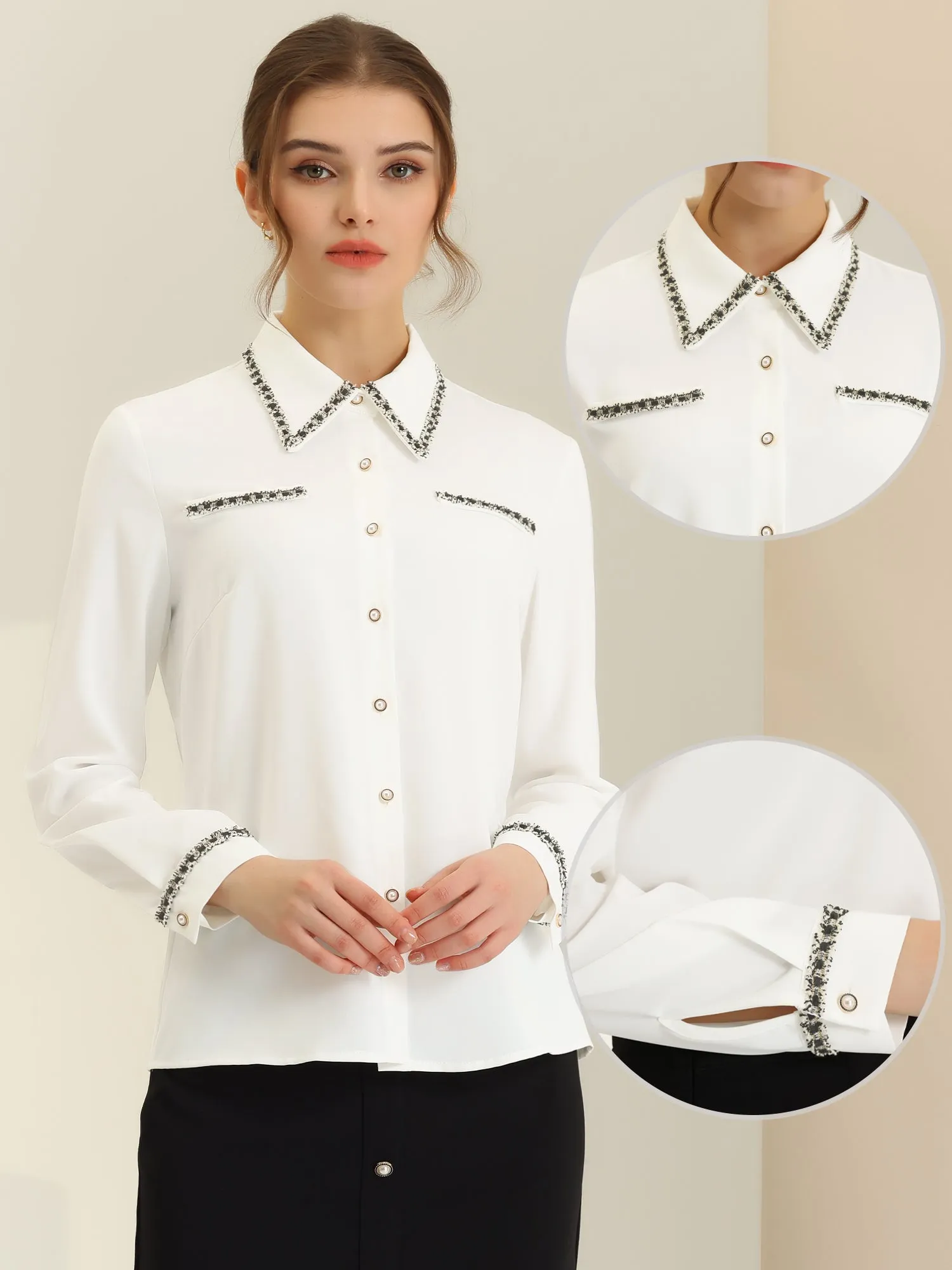Elegant Contrast Faux Pocket Long Sleeve Button Down Work Shirt sold by Allegra K product image thumbnail 2