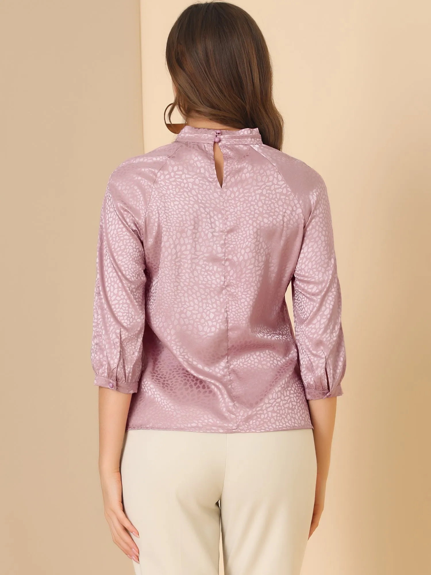 Elegant Satin 3/4 Sleeve Blouse Pleated High Collar Work Top sold by Allegra K product image thumbnail 5