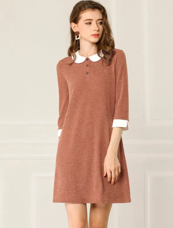 Peter Pan Collar Casual Half Sleeves Knit Doll Collared Dress sold by Allegra K