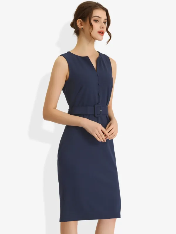 Elegant Sleeveless Work Round Neck Bodycon Sheath Dress sold by Allegra K