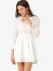 Vintage Ruffled Tie Neck Semi-Sheer A-Line Textured Mini Dress sold by Allegra K