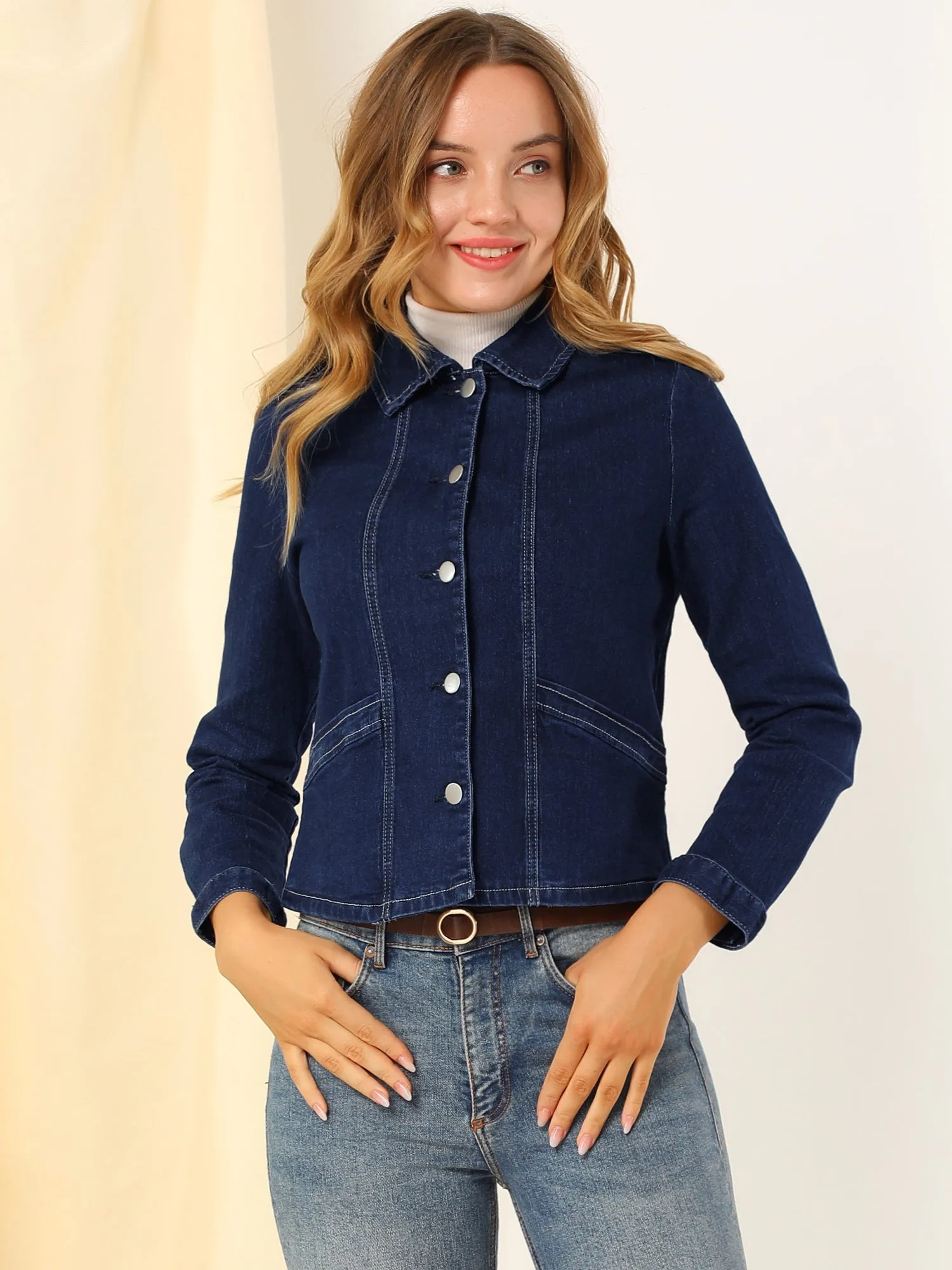 Button Down Long Sleeve Detachable Sherpa Collar Denim Jacket sold by Allegra K product image thumbnail 5