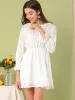 Vintage Ruffled Tie Neck Semi-Sheer A-Line Textured Mini Dress sold by Allegra K