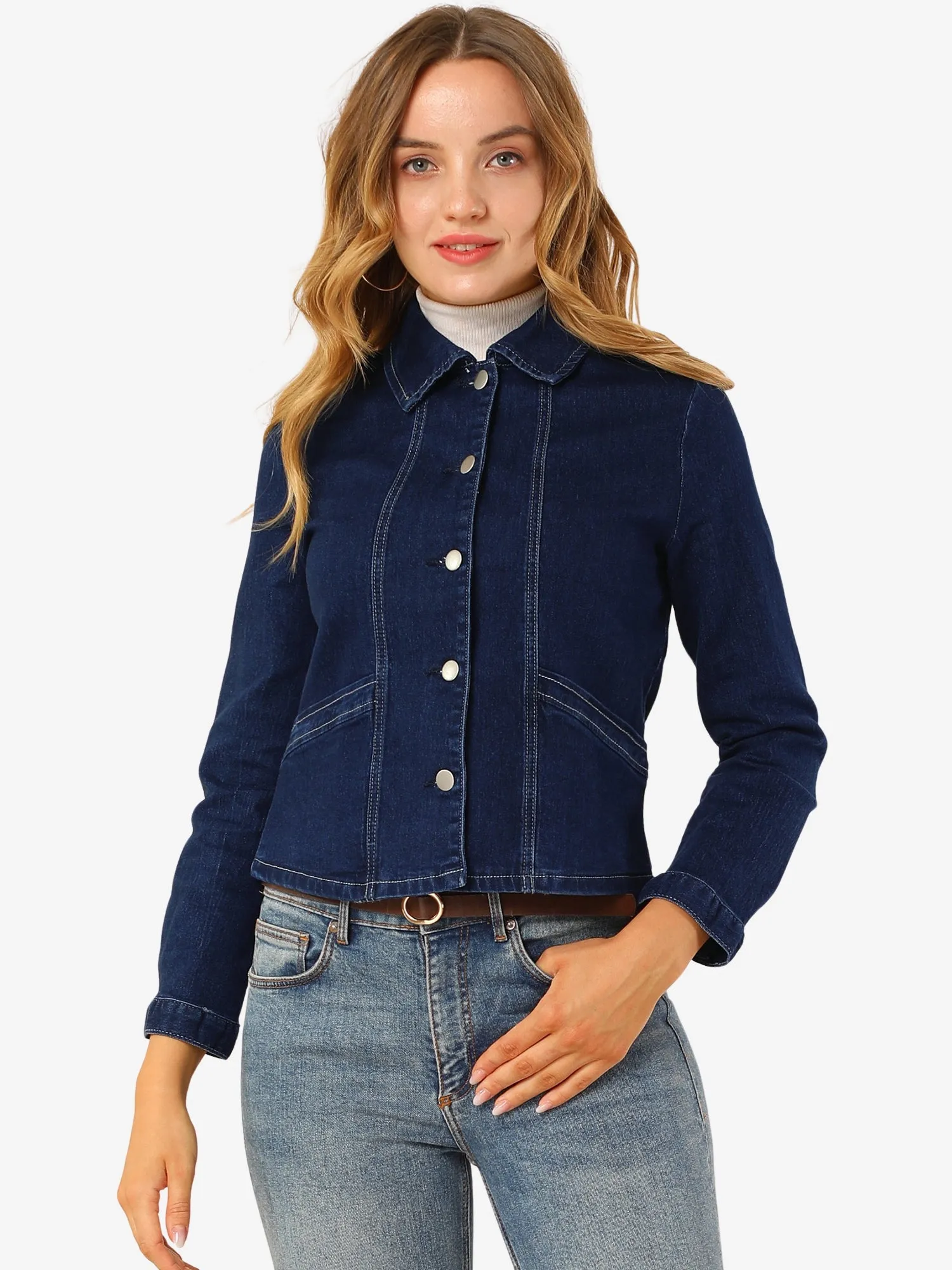 Button Down Long Sleeve Detachable Sherpa Collar Denim Jacket sold by Allegra K