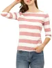 Striped 3/4 Sleeve Casual Basic Boat Neck T-shirt sold by Allegra K