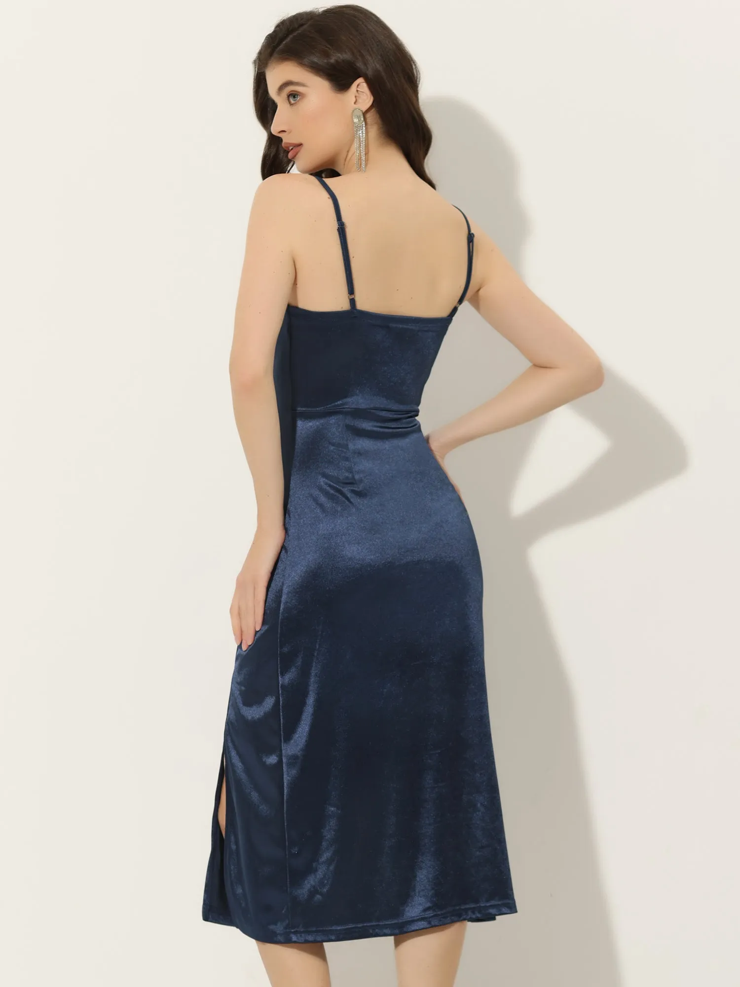 Satin Sleeveless Spaghetti Strap Slit Hem Cocktail Party Cami Dress sold by Allegra K product image thumbnail 4