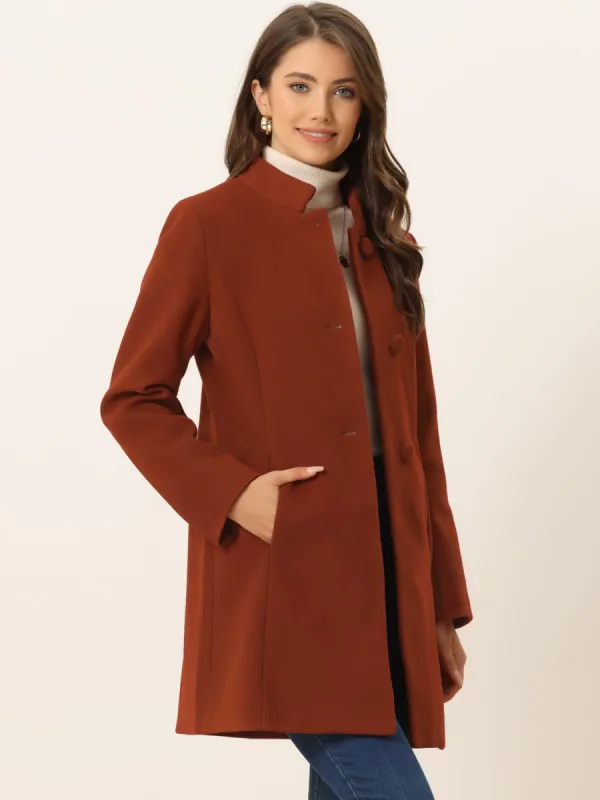Mid-thigh Stand Collar Single Breasted Long Coat sold by Allegra K
