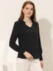 Office Shirt V Neck Smocked Long Sleeve Solid Chiffon Blouse sold by Allegra K