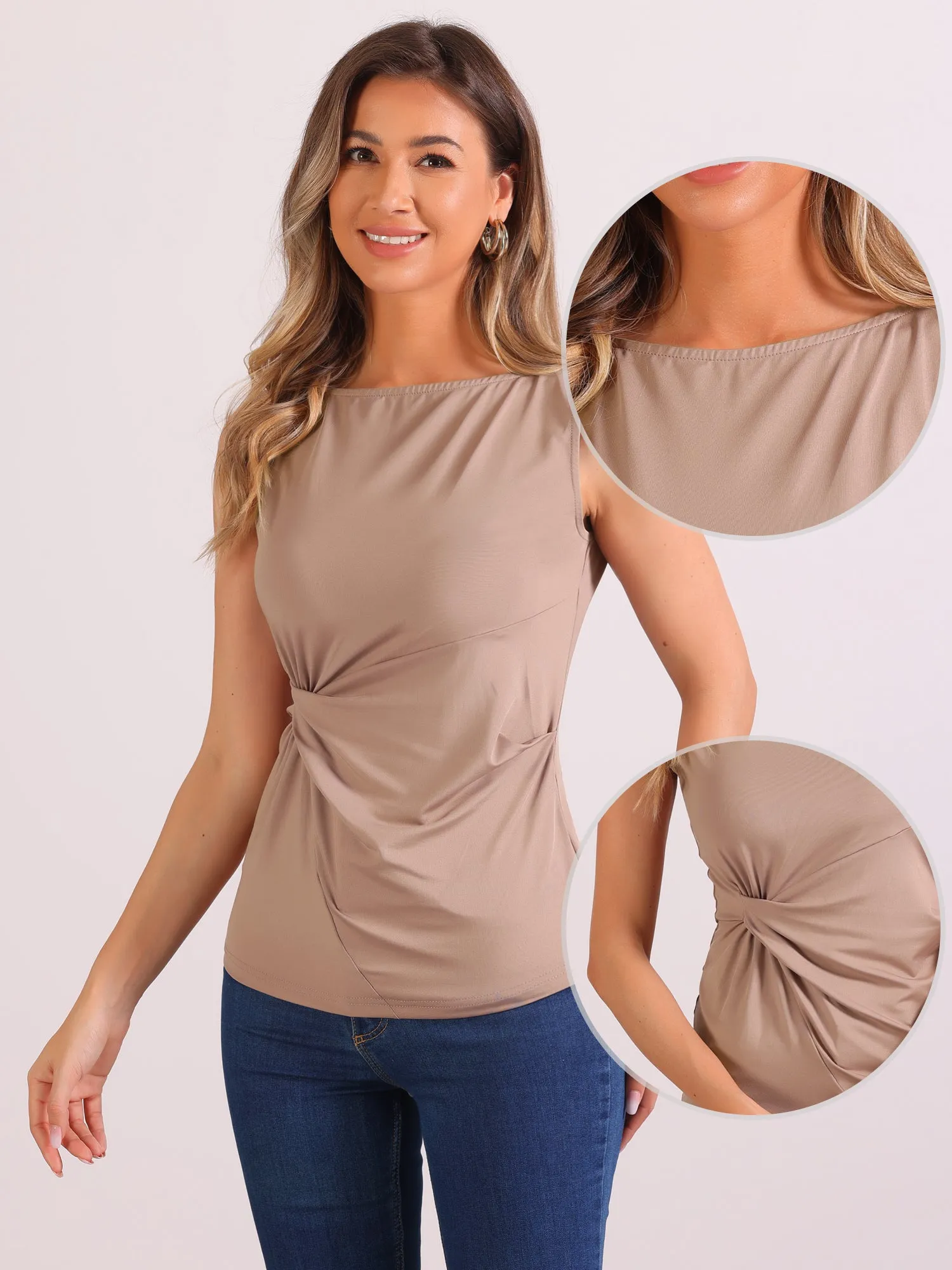 Ruched Twist Knot Casual Round Neck Sleeveless Top sold by Allegra K product image thumbnail 2