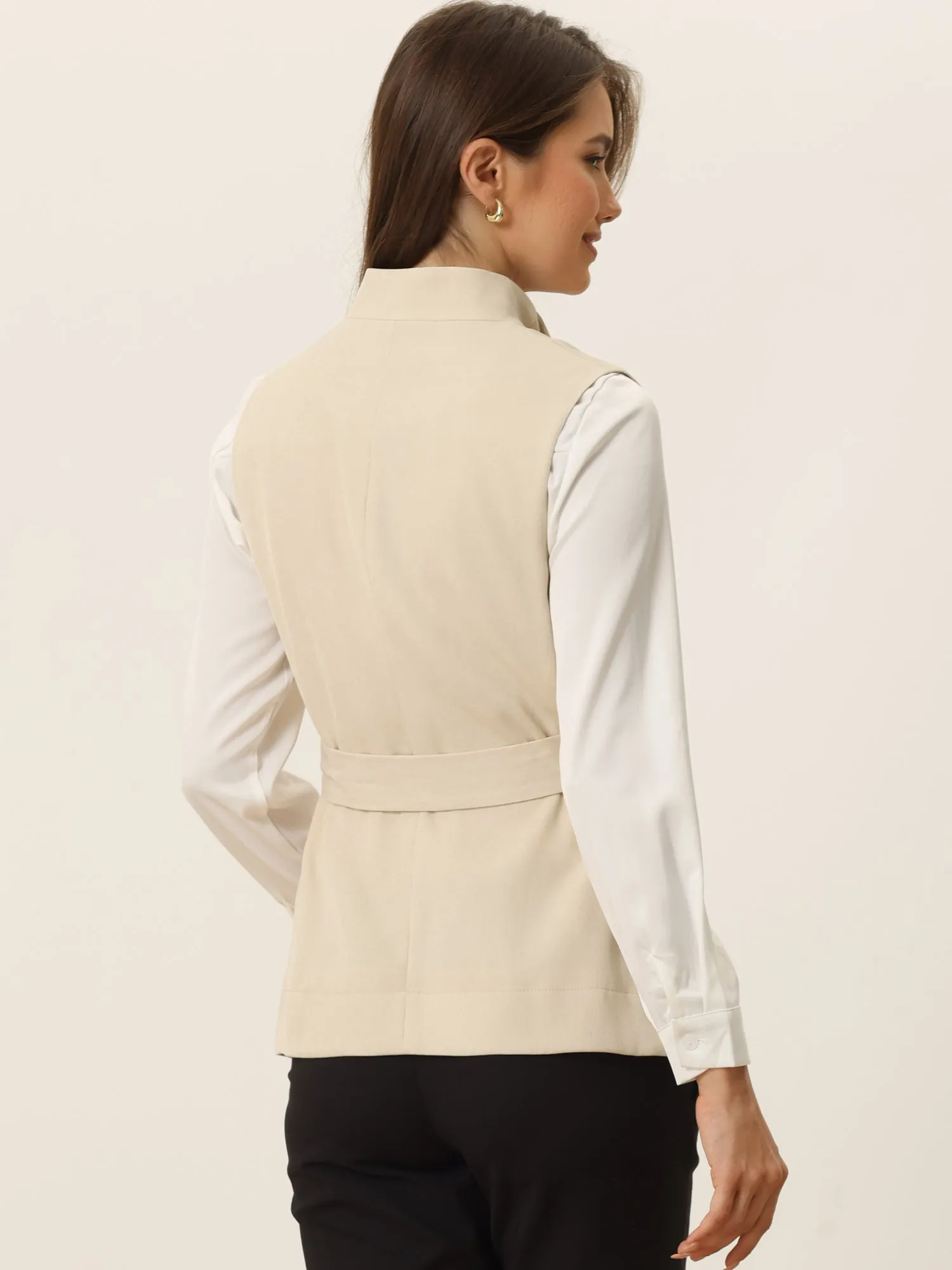 Sleeveless Casual Shawl Collar Belted Work Office Suit Jacket Vest sold by Allegra K product image thumbnail 3