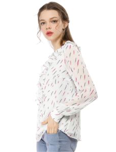 Ruffled Tie Neck Long Sleeve Chiffon Blouse Top sold by Allegra K