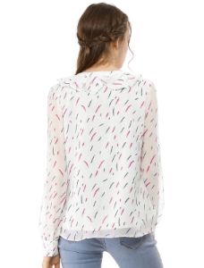 Ruffled Tie Neck Long Sleeve Chiffon Blouse Top sold by Allegra K