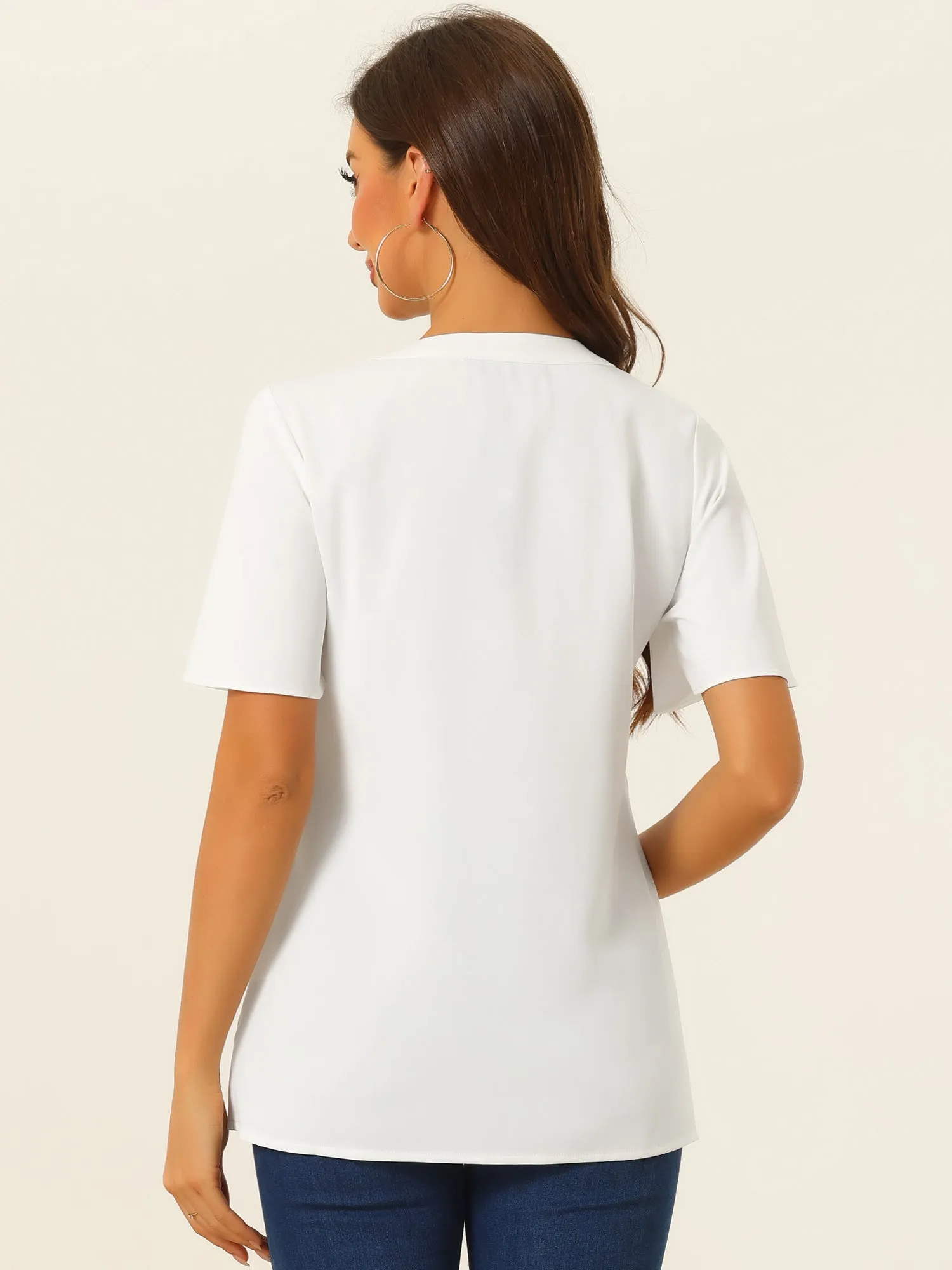 V Neck Blouses Dressy Casual Tops Button Down Shirts Business Work Short Sleeve T Shirt sold by Allegra K product image thumbnail 3