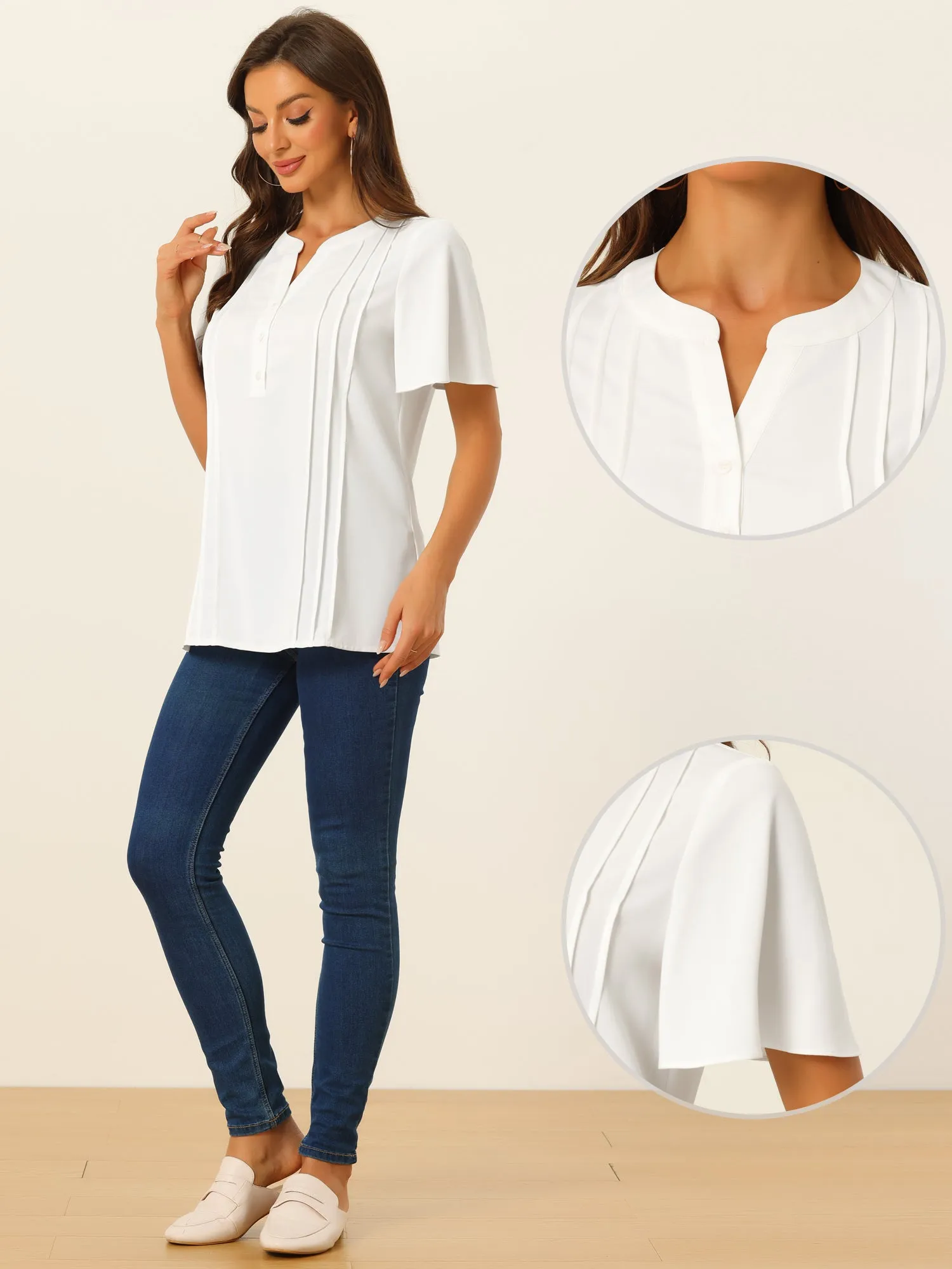 V Neck Blouses Dressy Casual Tops Button Down Shirts Business Work Short Sleeve T Shirt sold by Allegra K product image thumbnail 2