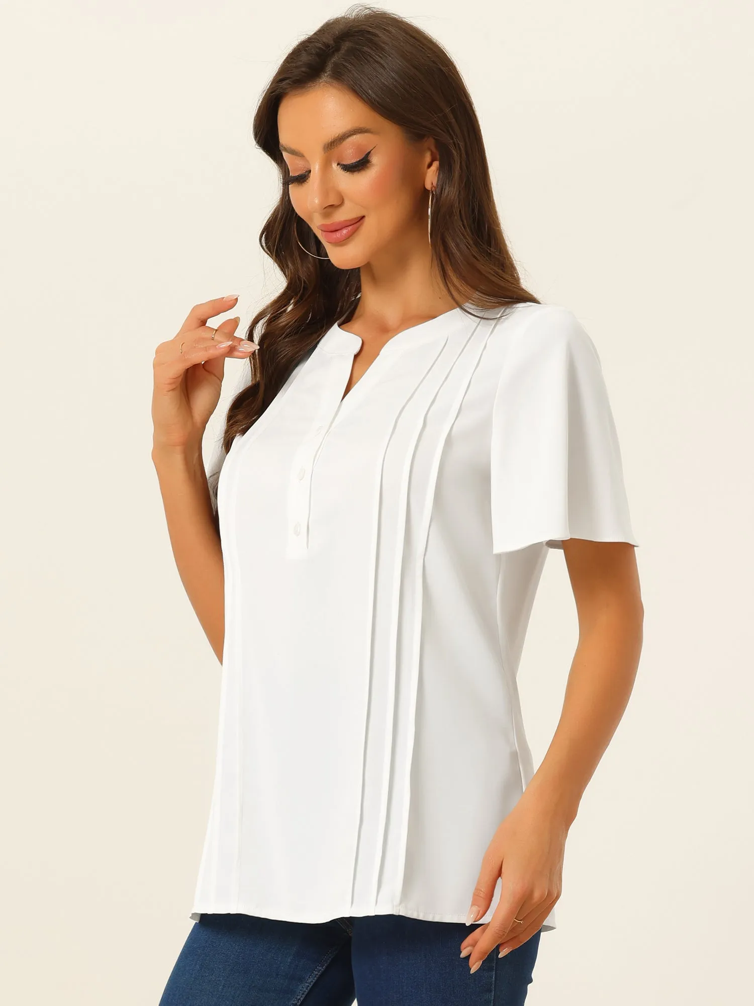 V Neck Blouses Dressy Casual Tops Button Down Shirts Business Work Short Sleeve T Shirt sold by Allegra K product image thumbnail 4