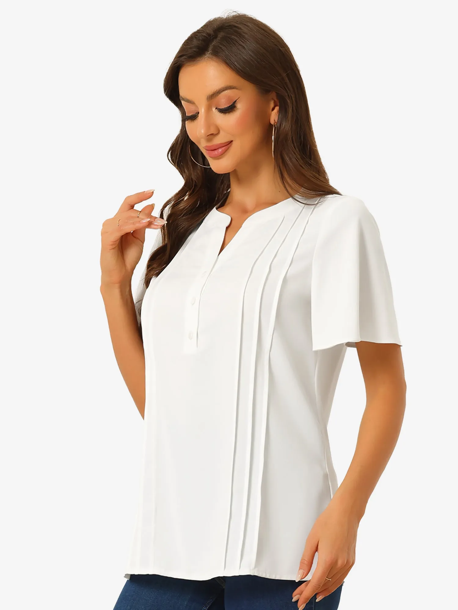 V Neck Blouses Dressy Casual Tops Button Down Shirts Business Work Short Sleeve T Shirt sold by Allegra K