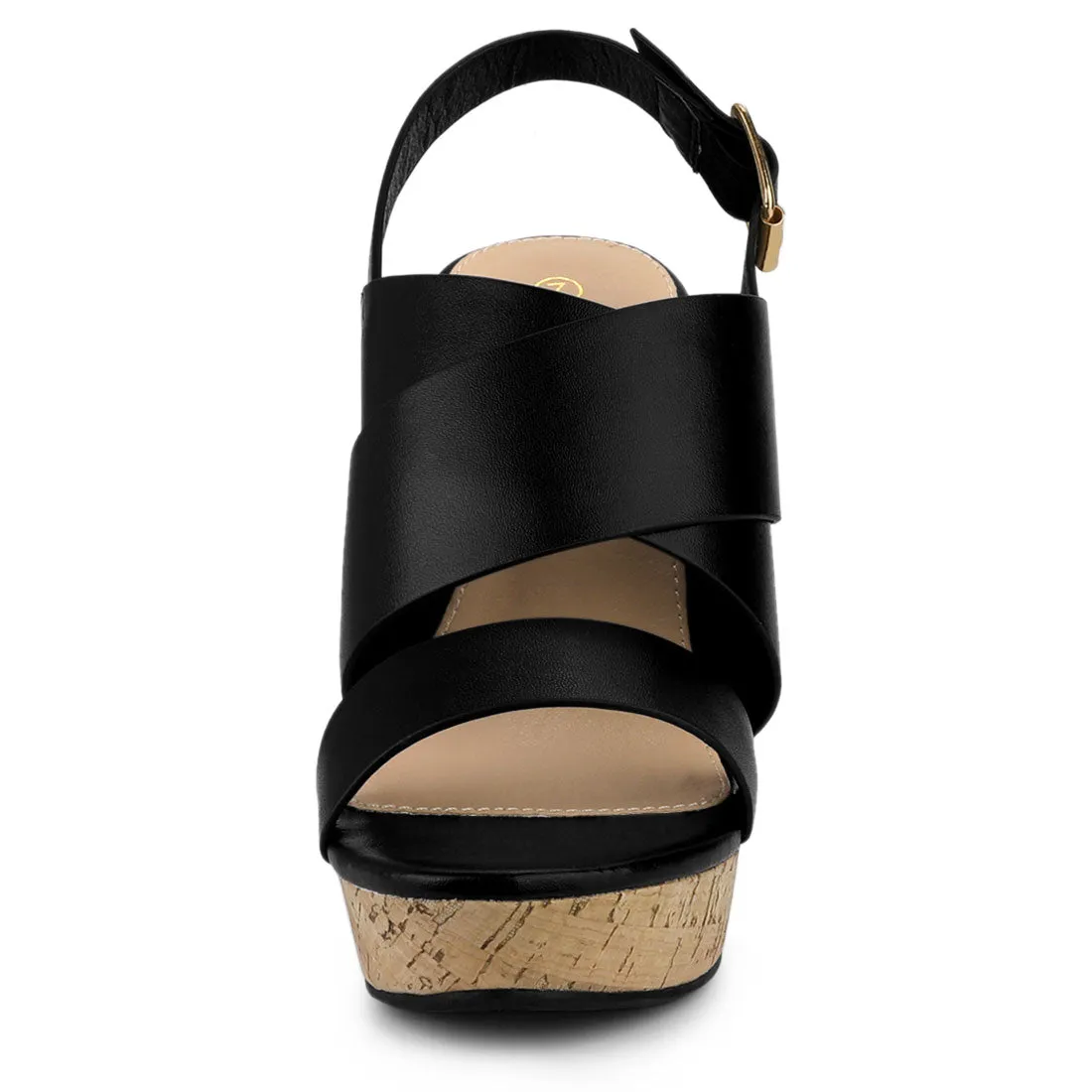 Solid Straps Wood Platform Wedge Slingback Sandals sold by Allegra K product image thumbnail 4