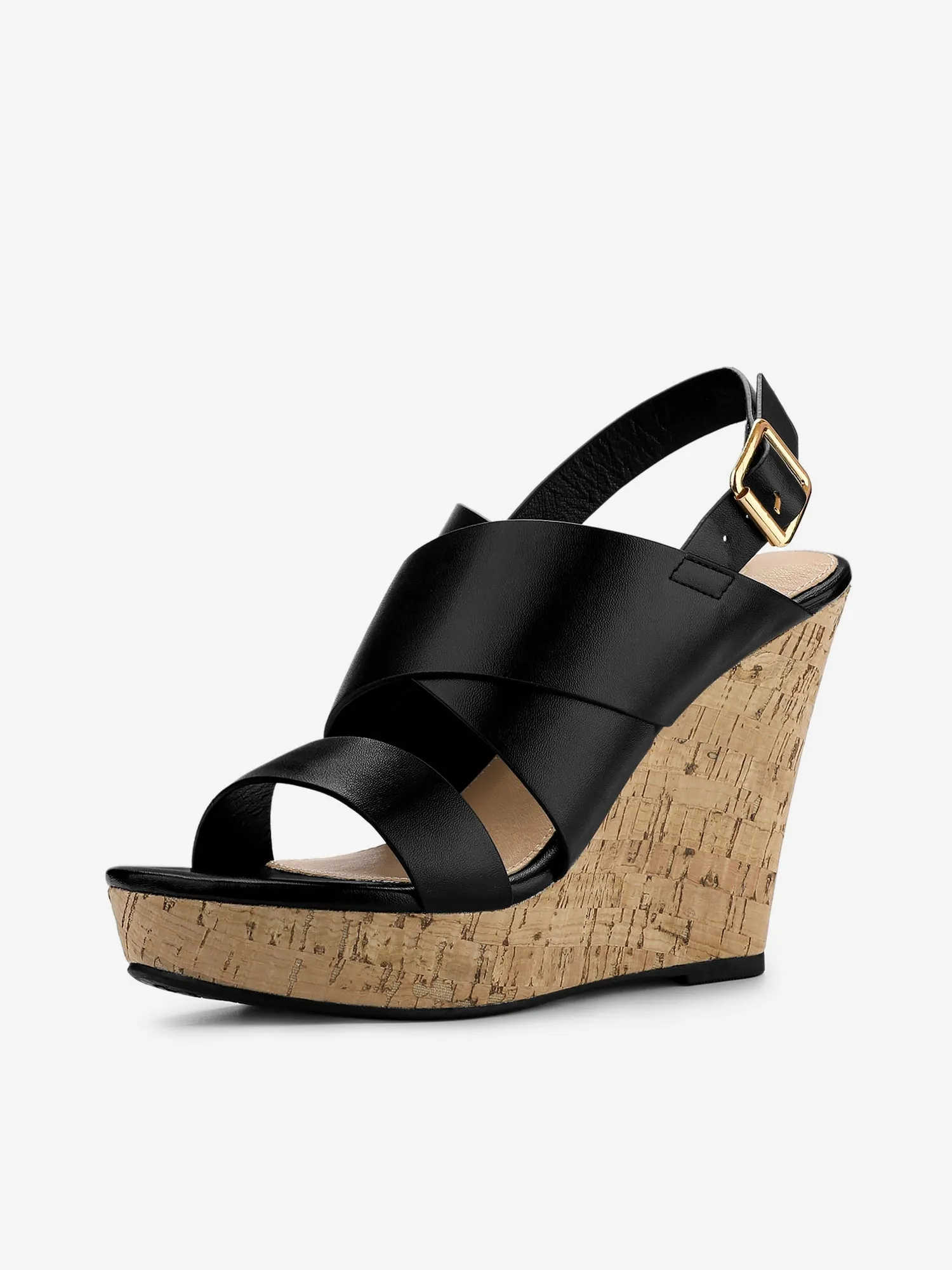 Solid Straps Wood Platform Wedge Slingback Sandals sold by Allegra K