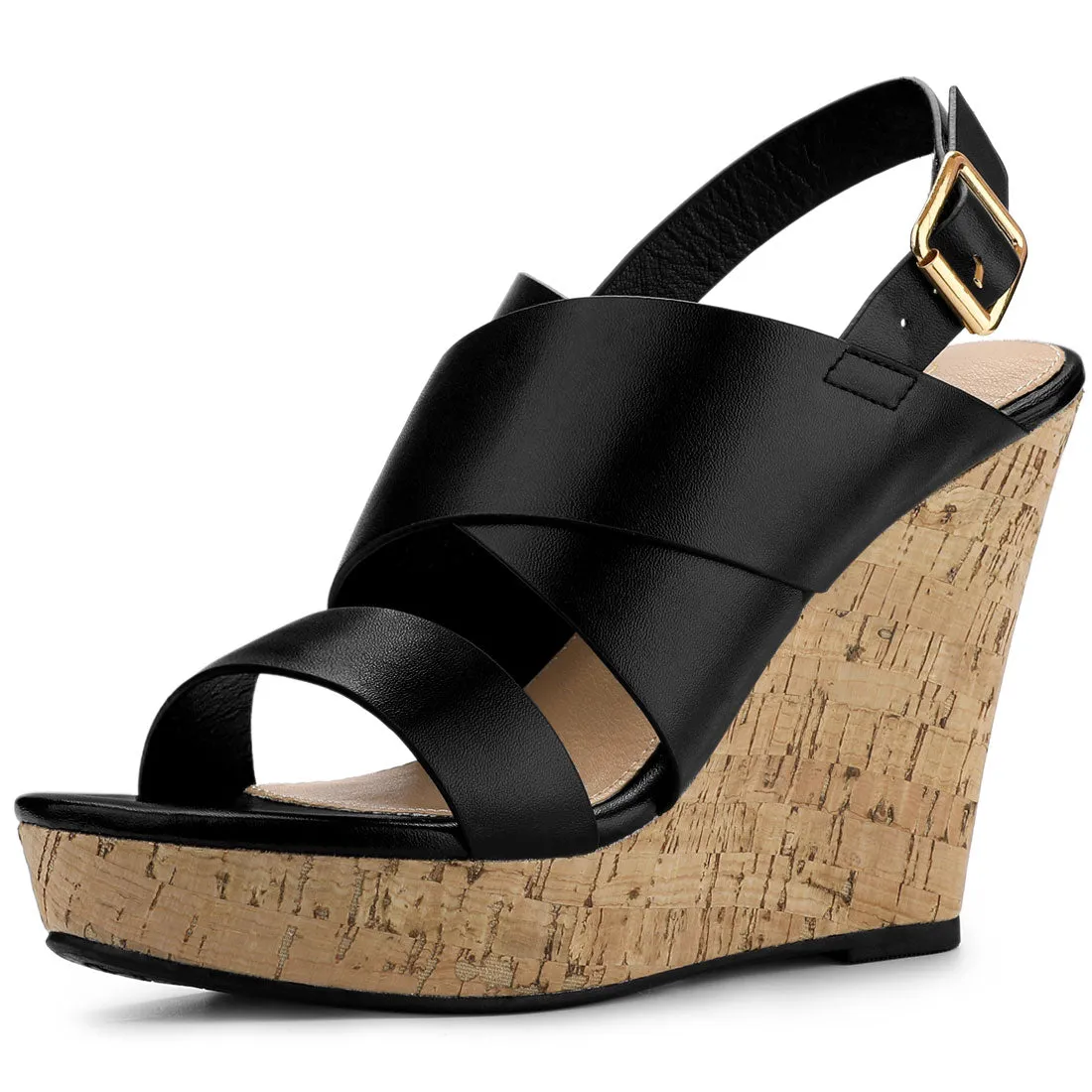 Solid Straps Wood Platform Wedge Slingback Sandals sold by Allegra K product image thumbnail 2