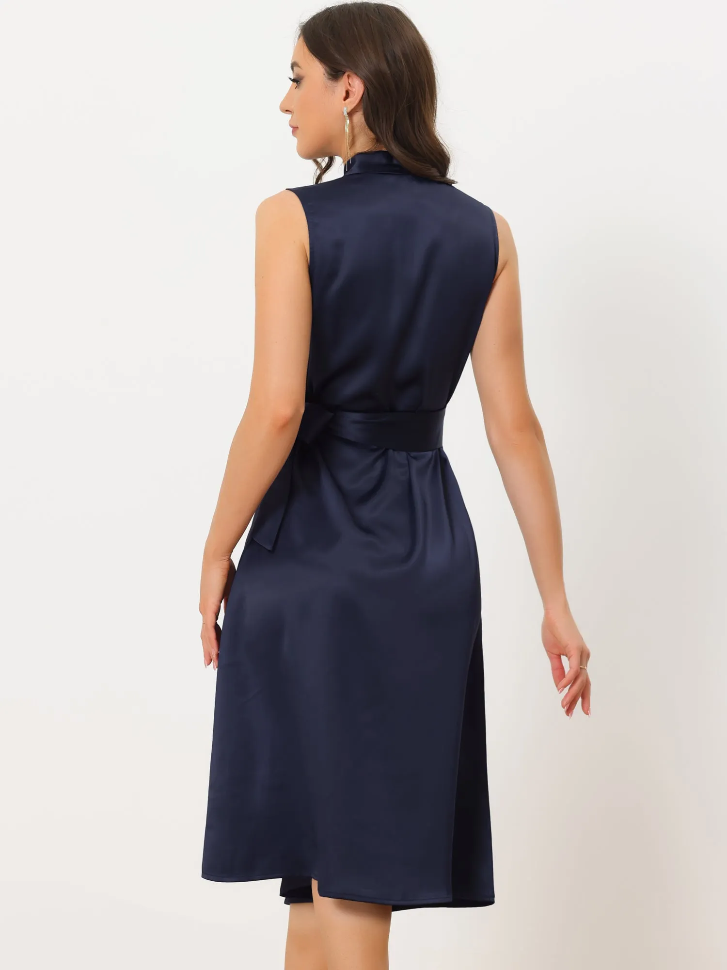 Satin Bodycon Tie Waist V Neck Sleeveless Midi Dress sold by Allegra K product image thumbnail 3