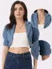 Cropped Denim Short Sleeve Lapel Collar Jean Jacket sold by Allegra K