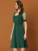 Retro Mesh Short Sleeve Sweetheart Neck 1950s Belted Dress sold by Allegra K
