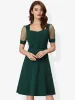 Retro Mesh Short Sleeve Sweetheart Neck 1950s Belted Dress sold by Allegra K