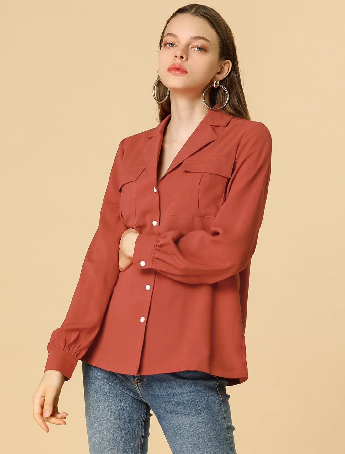 Solid Color Button Down Work Notch Lapel Collar Shirt sold by Allegra K product image thumbnail 2