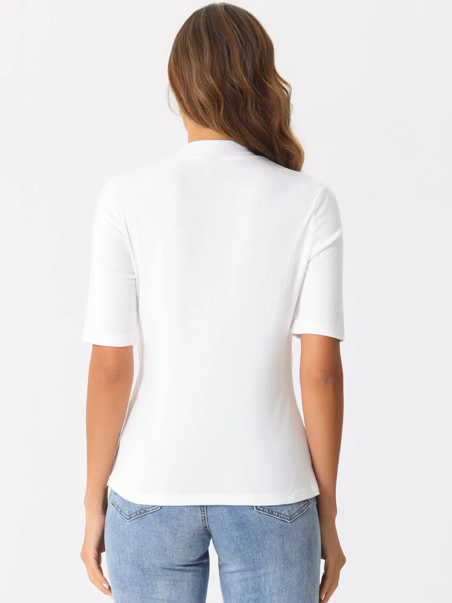 Mock Neck Solid Color Short Sleeves Casual T-shirts sold by Allegra K product image thumbnail 3