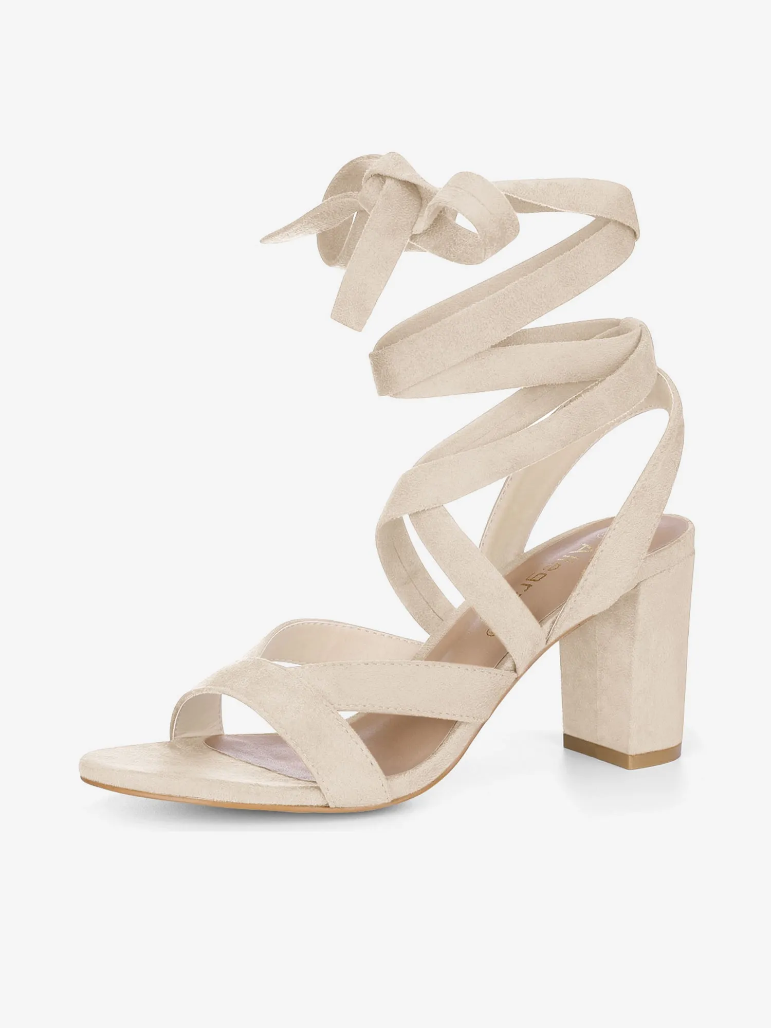 Faux Suede Chunky Heel Ankle Crisscross Lace Up Sandals sold by Allegra K