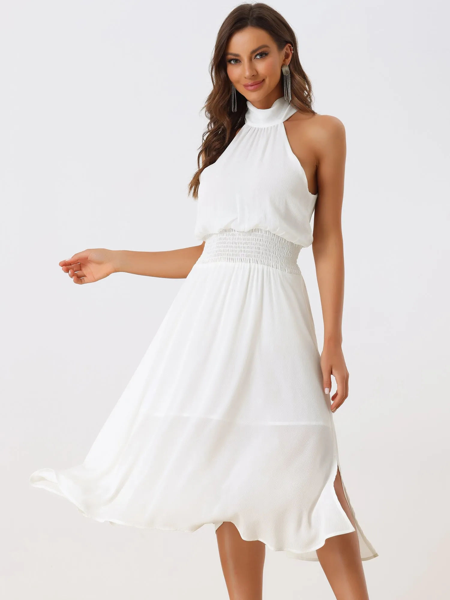 Halter Neck Tie Back Summer Flowy Sleeveless Cocktail Maxi Dress sold by Allegra K product image thumbnail 2