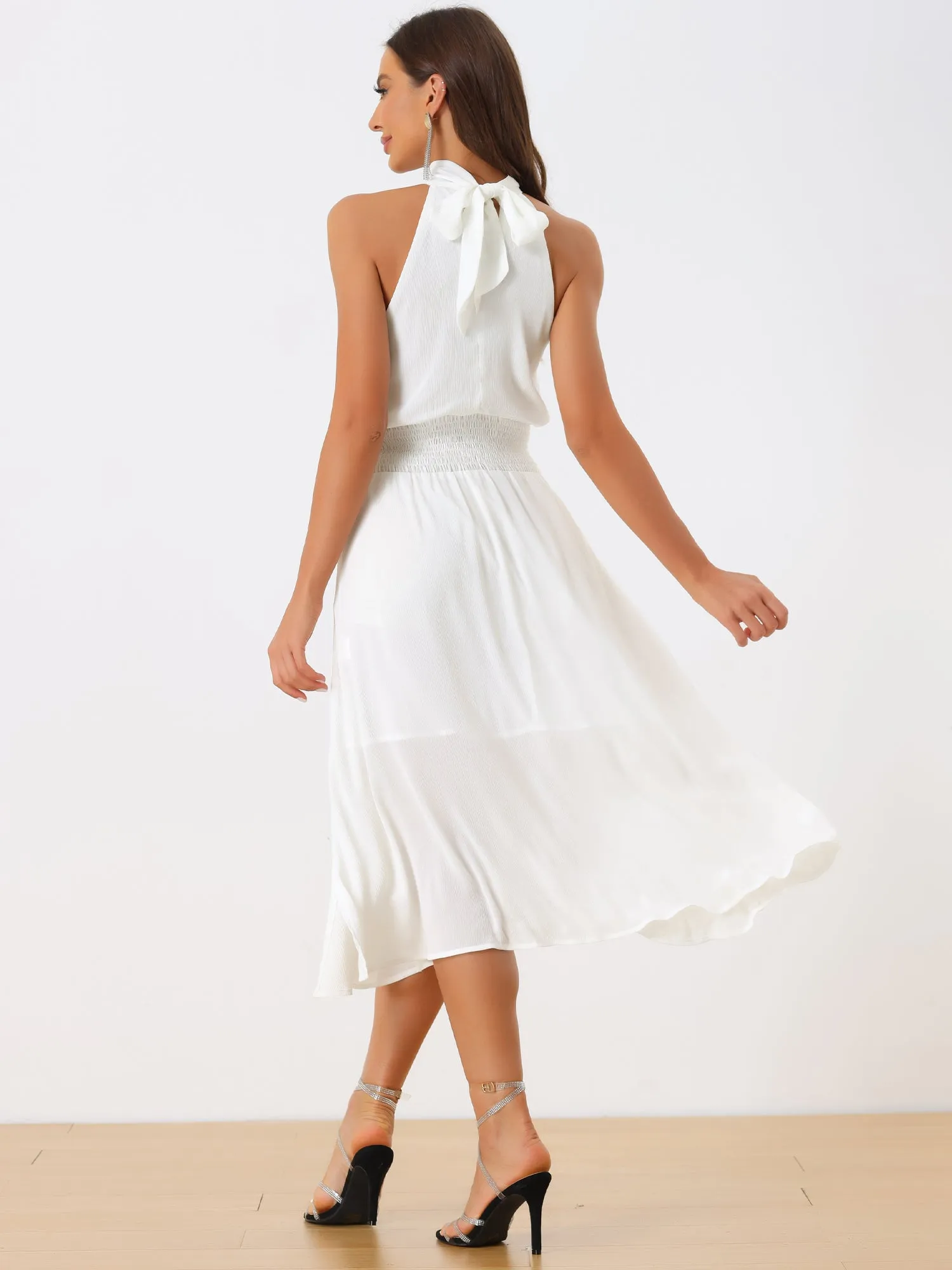 Halter Neck Tie Back Summer Flowy Sleeveless Cocktail Maxi Dress sold by Allegra K product image thumbnail 3