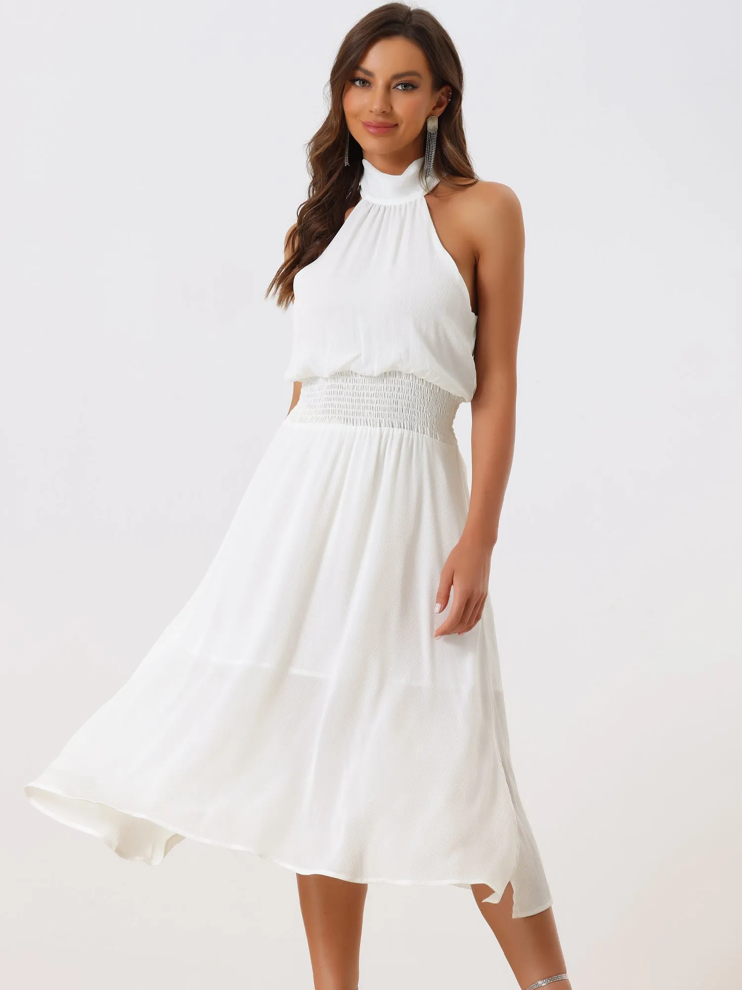 Halter Neck Tie Back Summer Flowy Sleeveless Cocktail Maxi Dress sold by Allegra K