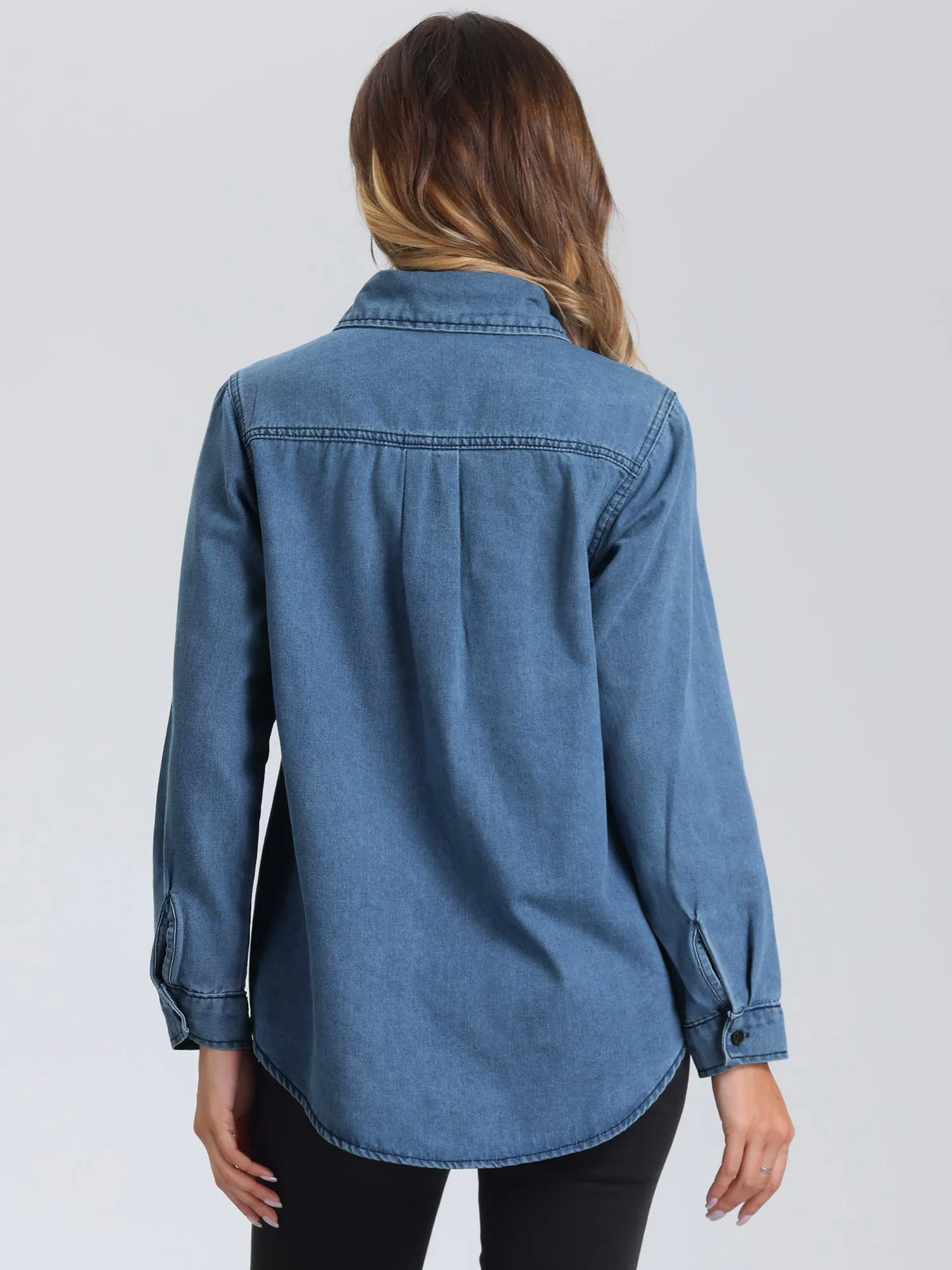 Collar Denim Button Down Long Sleeve Oversized Casual Jean Jackets sold by Allegra K product image thumbnail 3
