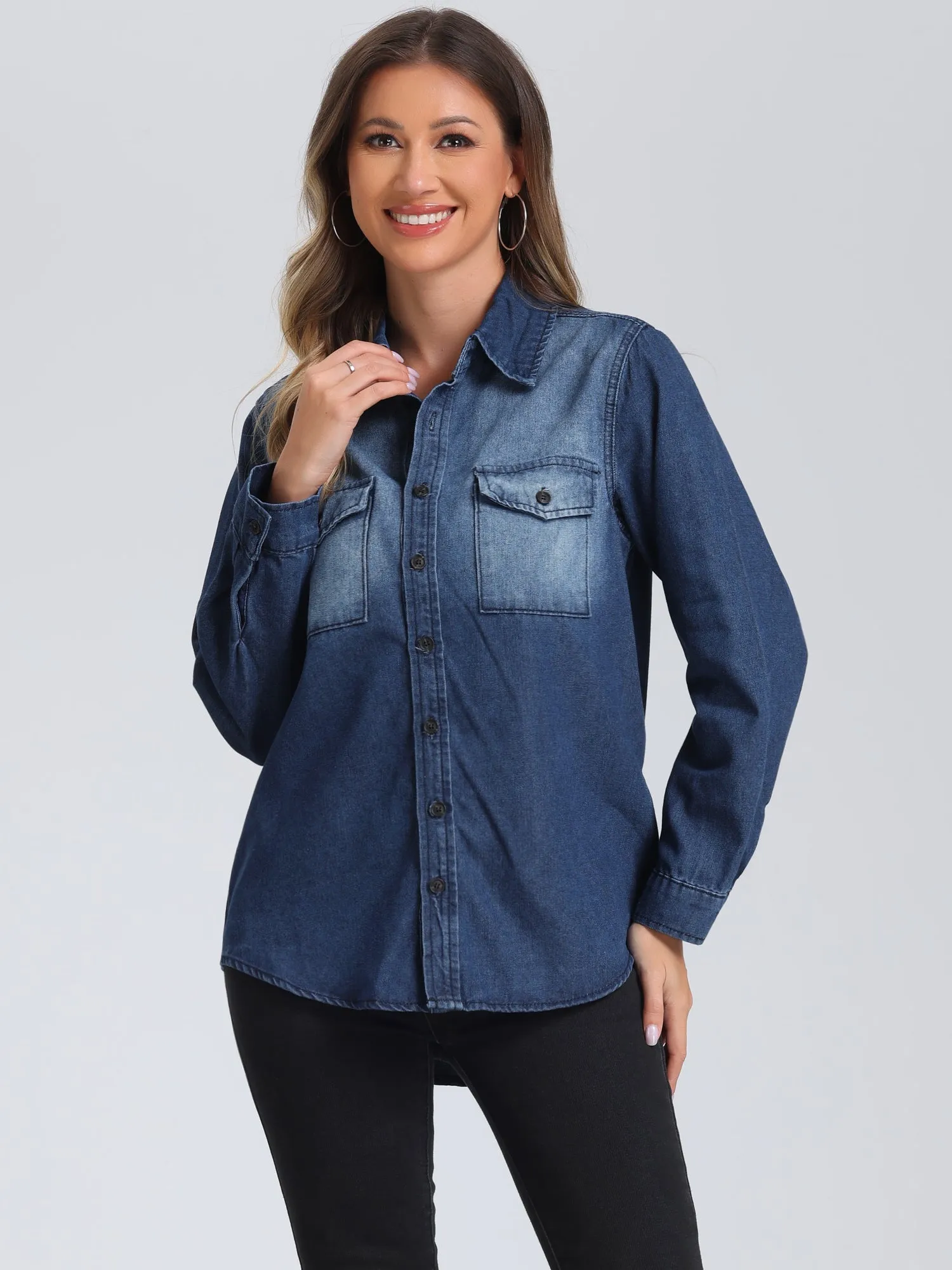 Collar Denim Button Down Long Sleeve Oversized Casual Jean Jackets sold by Allegra K product image thumbnail 5