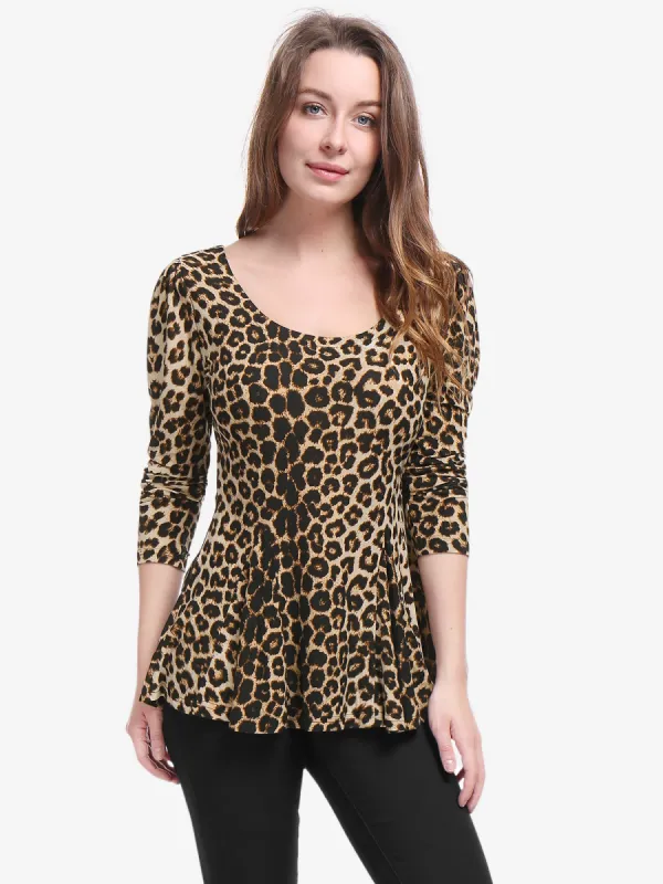 Retro Stretchy Shoulder Pad U Neck Peplum Printed Blouse sold by Allegra K