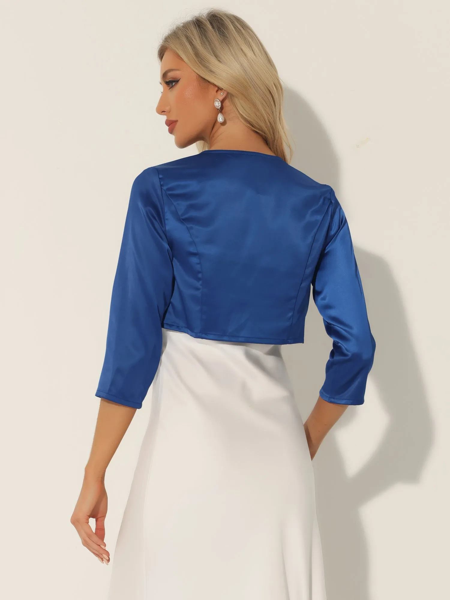 Satin Cardigan Elegant 3/4 Sleeve Solid Bolero Shrug Tops sold by Allegra K product image thumbnail 3