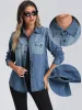 Collar Denim Button Down Long Sleeve Oversized Casual Jean Jackets sold by Allegra K