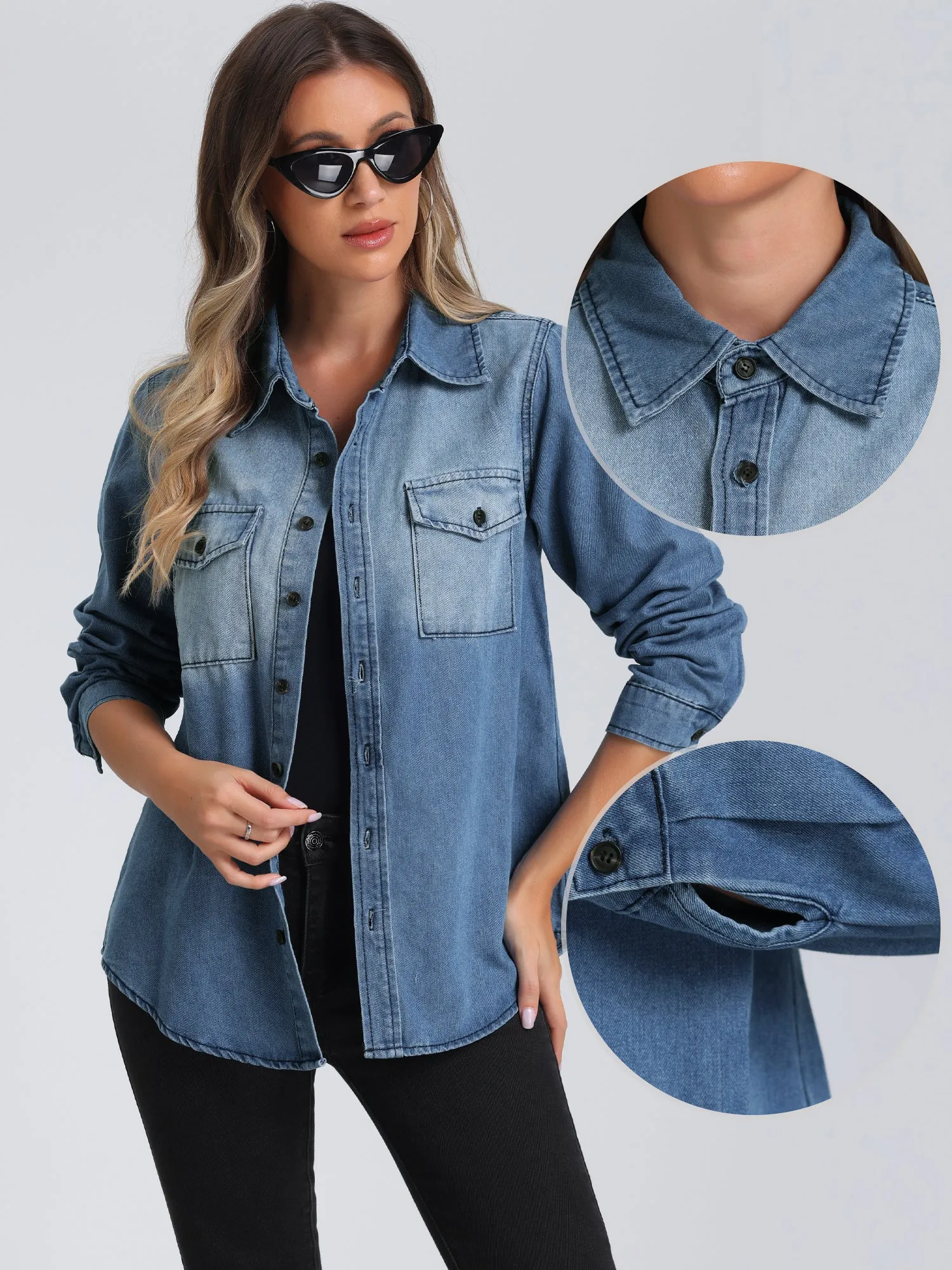 Collar Denim Button Down Long Sleeve Oversized Casual Jean Jackets sold by Allegra K product image thumbnail 2
