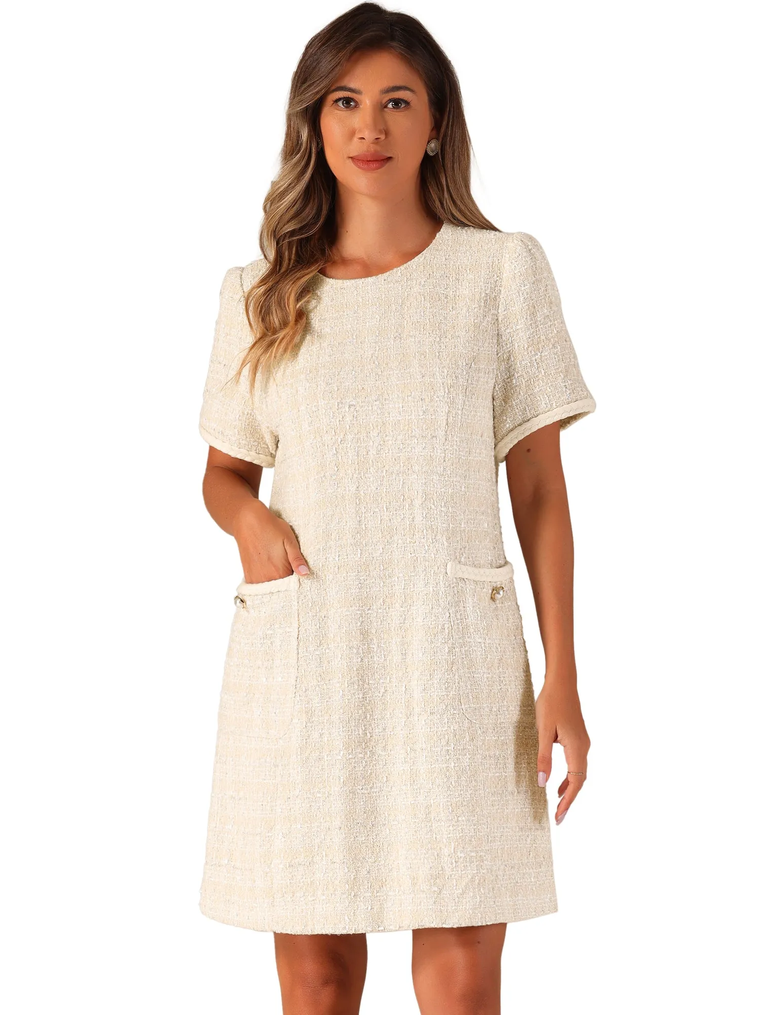 Tweed Plaid Short Sleeve A-Line Vintage Mini Shift Dress sold by Allegra K product image thumbnail 5