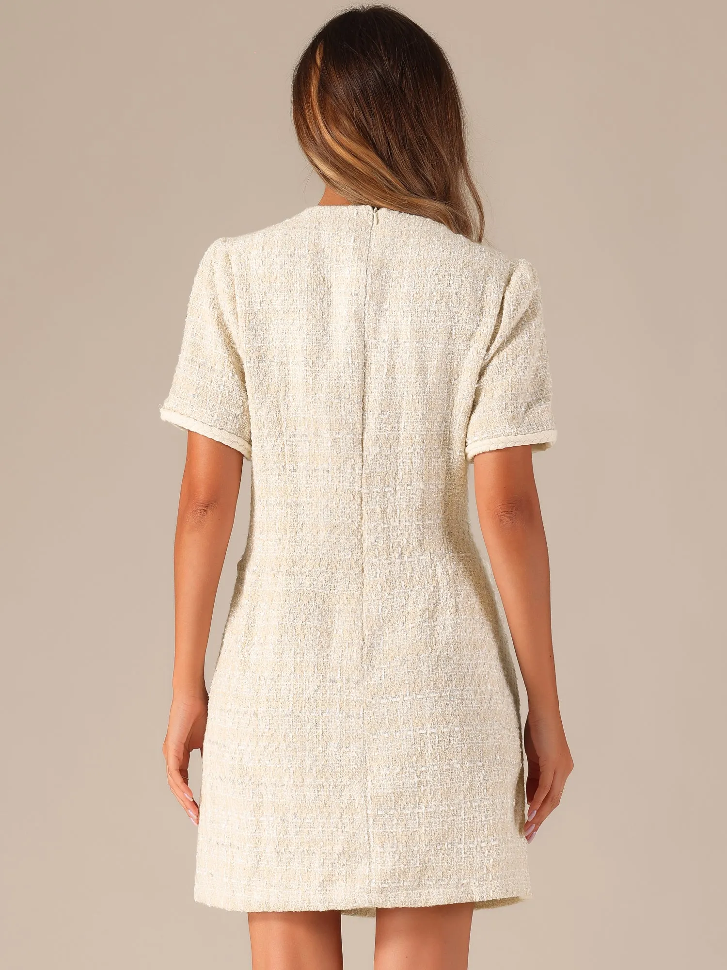 Tweed Plaid Short Sleeve A-Line Vintage Mini Shift Dress sold by Allegra K product image thumbnail 3